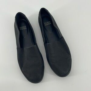 Eileen Fisher Slip On Leather Shoes in Black 7 A17